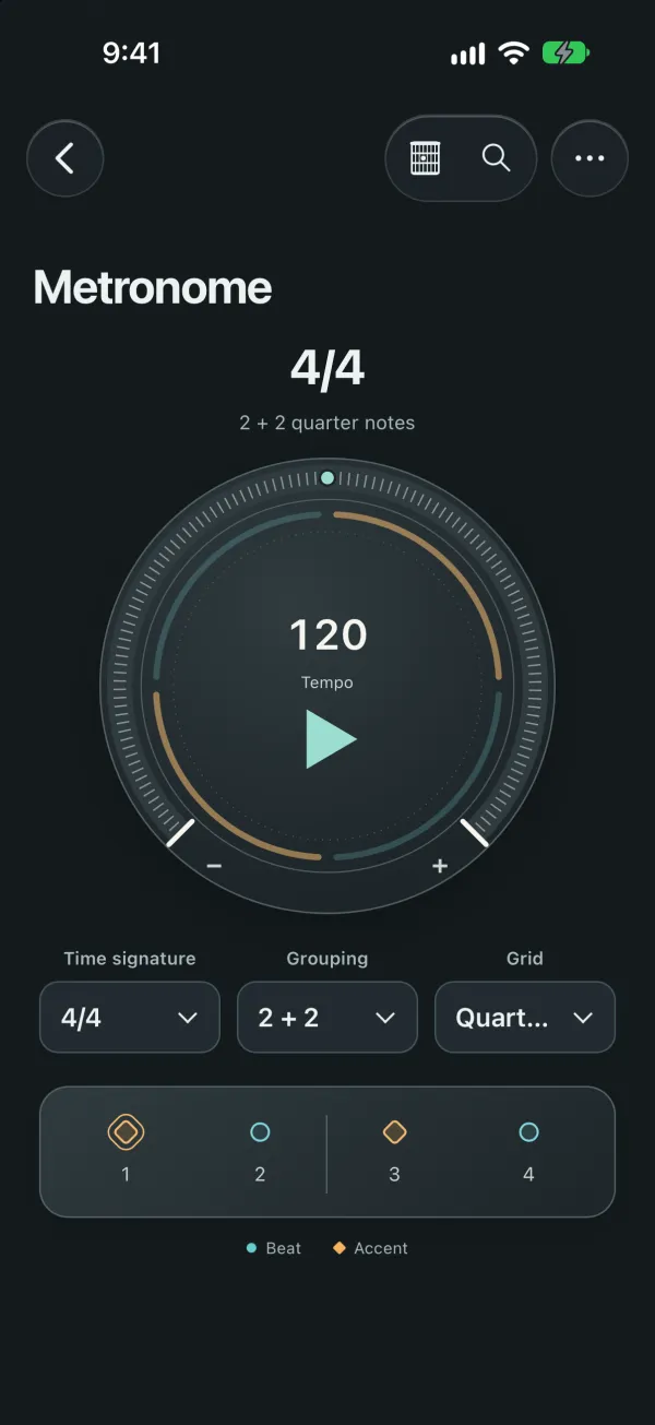 The metronome with tempo dial