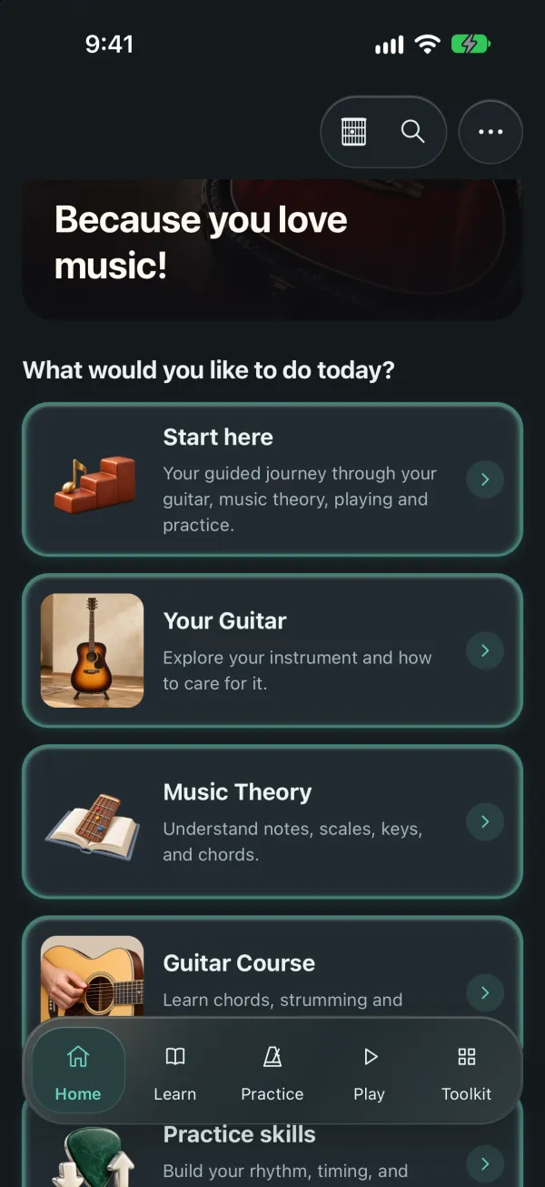 Home screen in the Graphite and Teal theme
