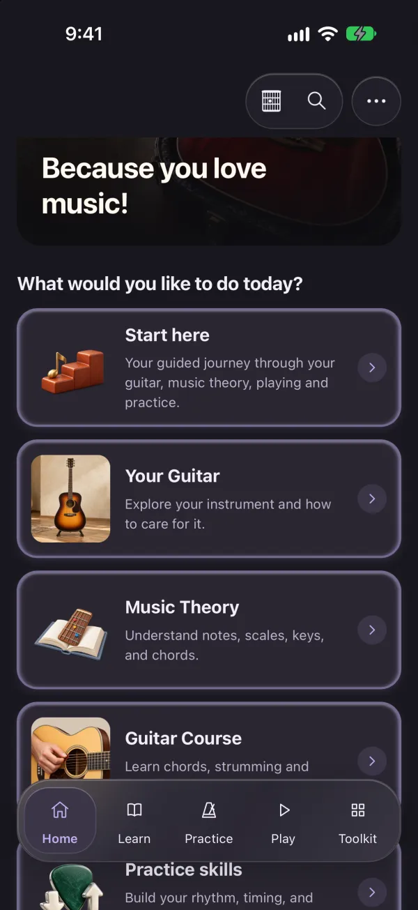 Home screen in the Obsidian and Lavender theme