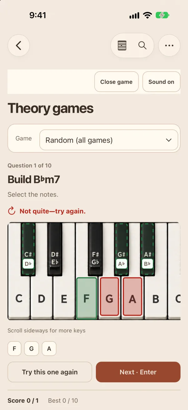 A theory game: build a chord on the piano